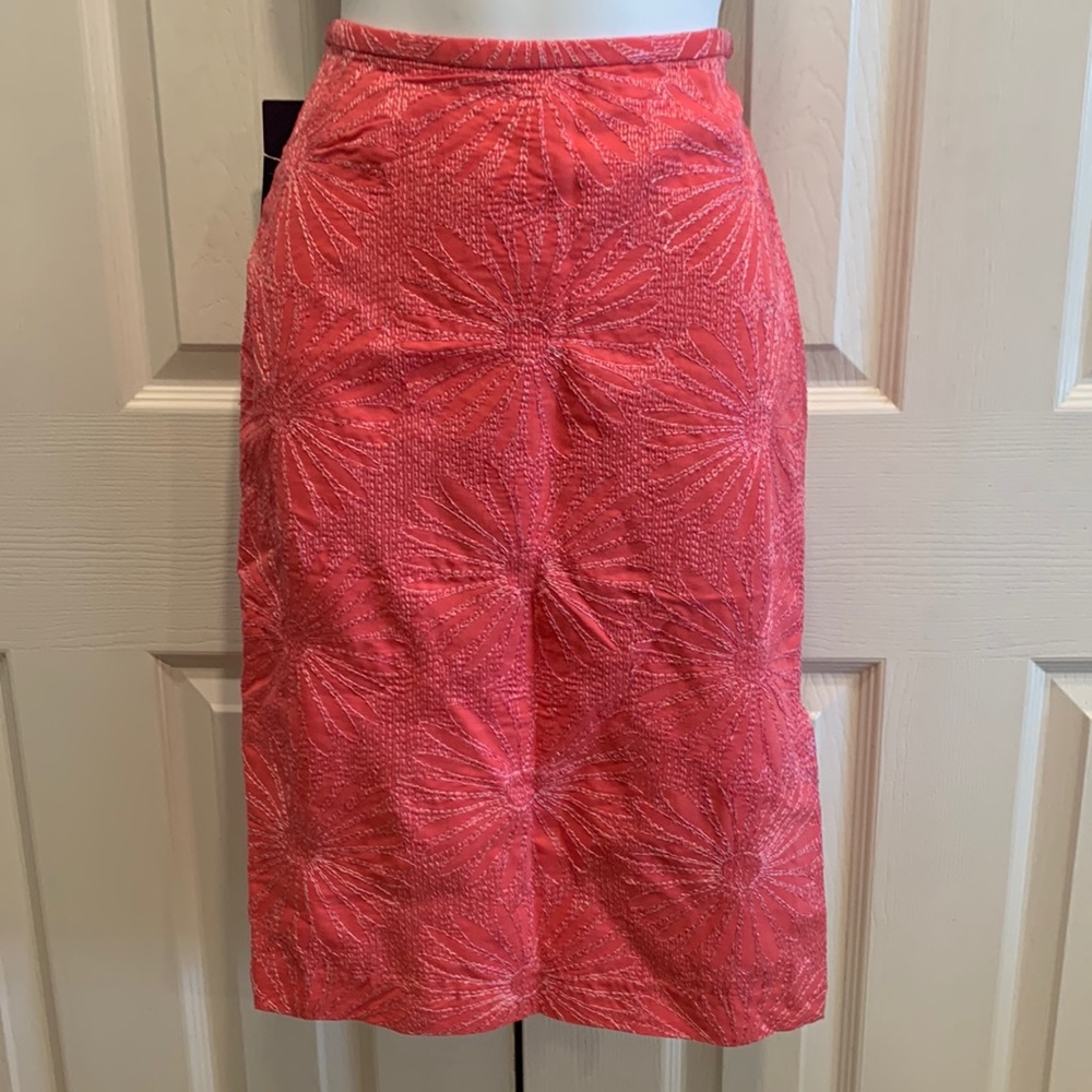 NWT Coral Embroidered Pencil Skirt